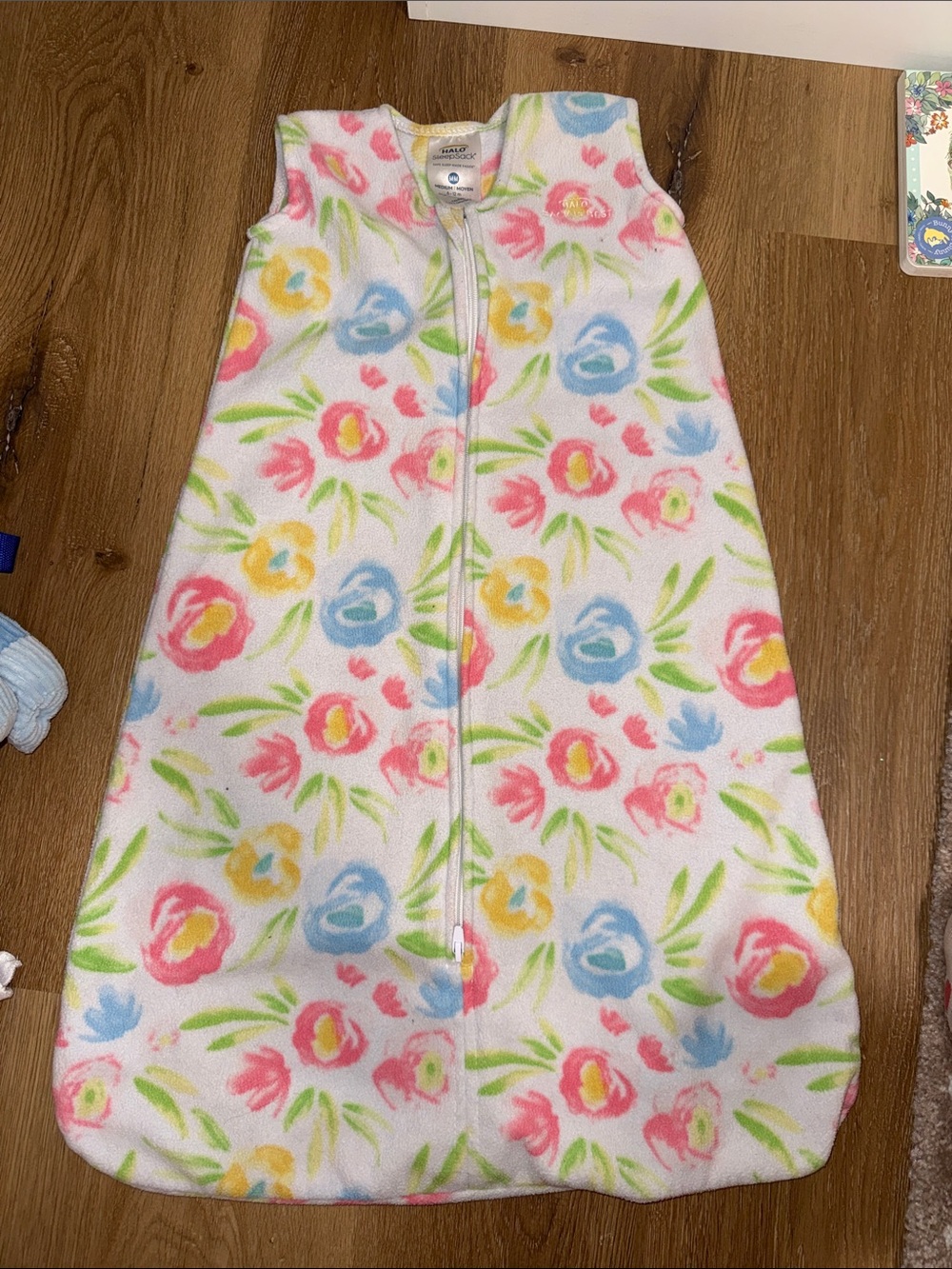 Halo Floral Fleece Sleep Sack - White with Pink, Blue & Yellow Flowers